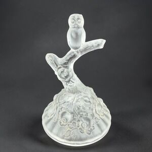 Vintage Fenton Frosted  Glass Owl on Rose Branch Ring Jewelry Holder Figurine